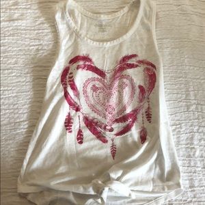 Heart with feathers boho girls tank